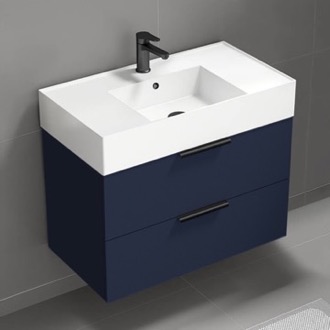 Bathroom Vanity Blue Bathroom Vanity, Floating, 32